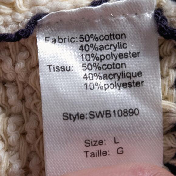 Elan Sleeveless Sweater Open Knit Cream Navy Women’s L Coastal Inspired - Picture 6 of 7